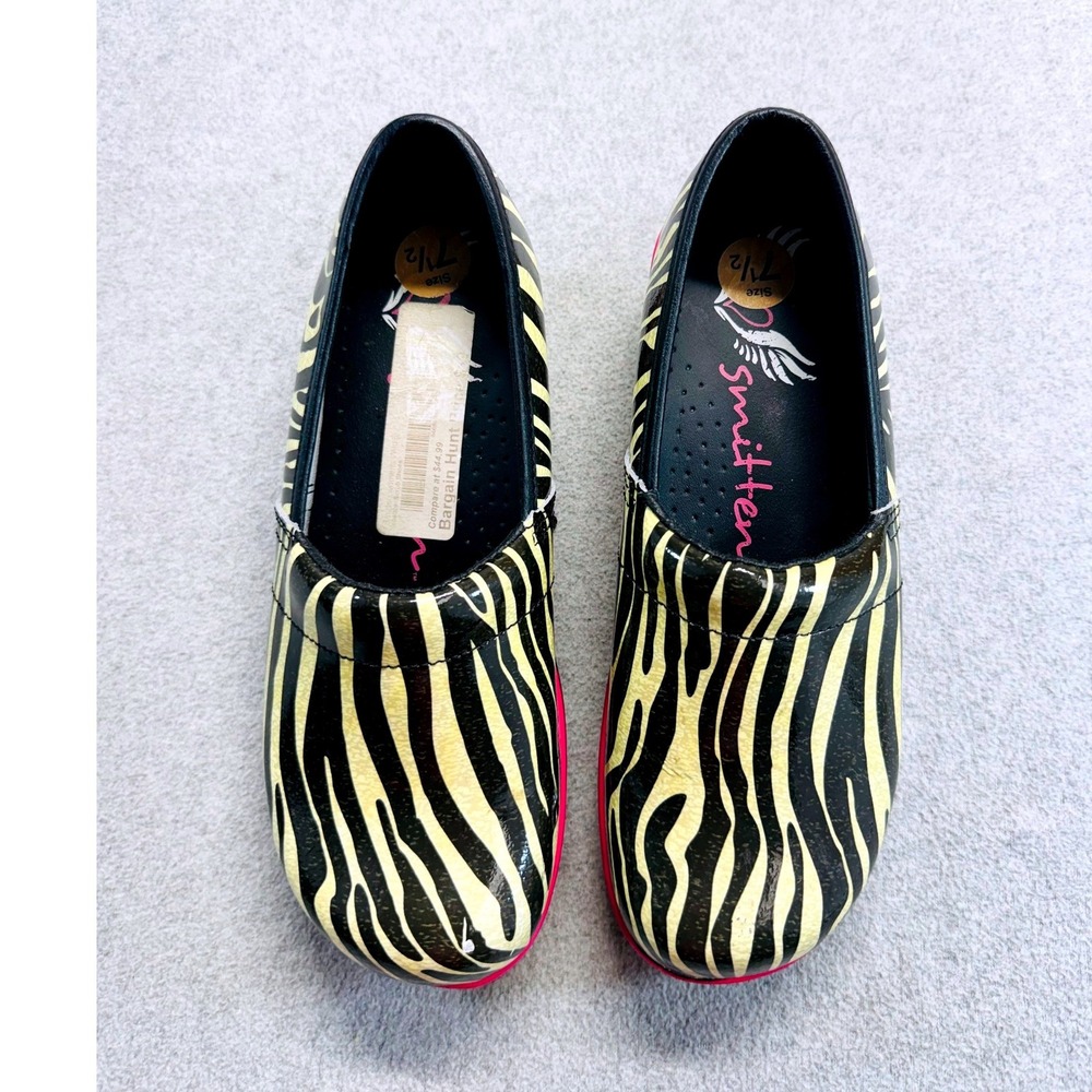 Smitten Zebra Print Slip Resistant Nursing Clogs Work Shoes Women's 7.5 EU 38